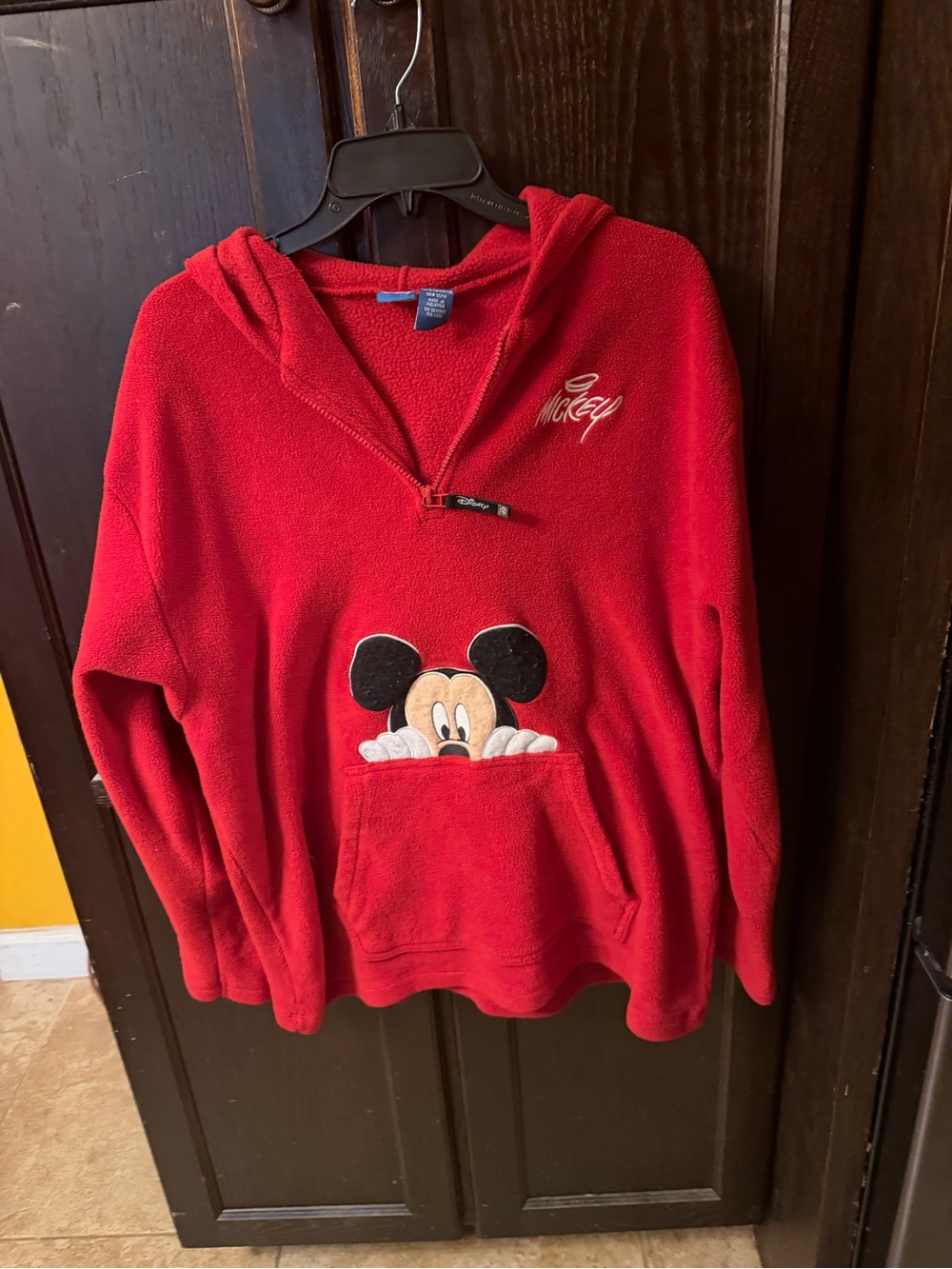 Disney Red Mickey Half-Zip Hooded Pullover Sweater